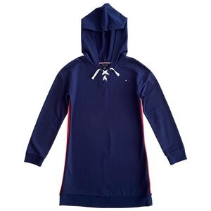 Tommy Hilfiger French Terry Hooded Long Sleeves Dress Navy Blue Girl's Size L